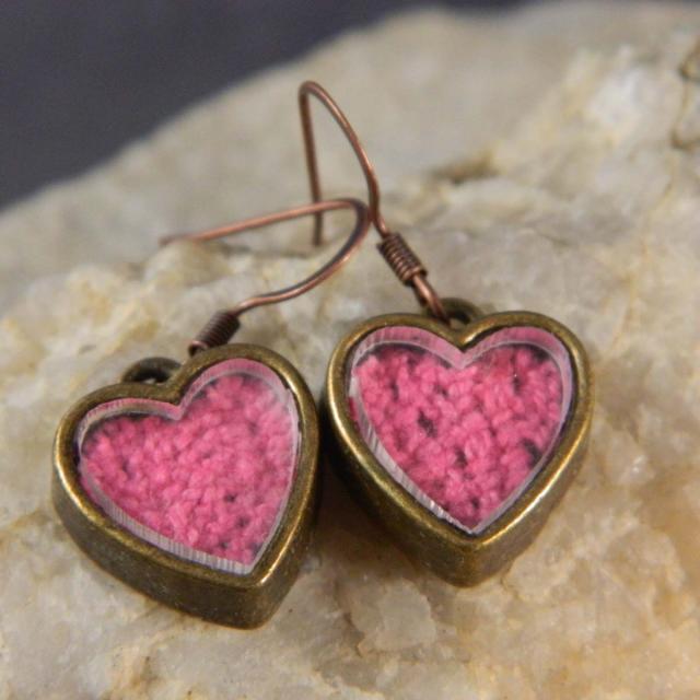 Pink Brass Heart Earrings